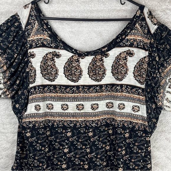 FREE PEOPLE Paisley Modal Blend Puff Sleeve Top Sz Large Boho Beachy Whimsigoth - Picture 5 of 16